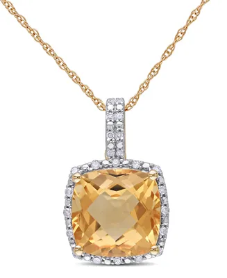 Cushion Cut Citrine (4 ct. t.w.) and Diamond (1/10 ct. t.w.) Halo 17" Necklace in 10k Yellow Gold