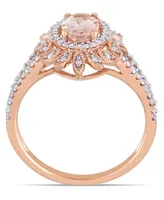 Morganite (3/4 ct. t.w.) and Diamond (1/5 Floral Halo Ring 10k Rose Gold