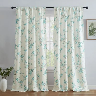 Hlc.Me Jasmine Floral Patterned Window Rod Pocket Short Curtains For Bedroom Light Blocking Darkening Window Panels Set Of 2