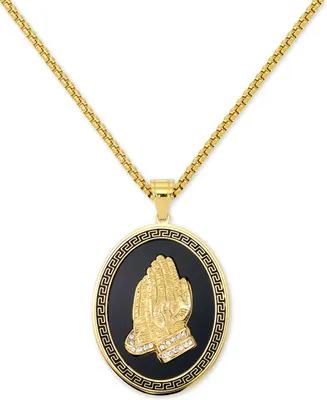 Legacy for Men by Simone I. Smith Men's Praying Hands 24" Pendant Necklace in Black Enamel & Yellow Ion-Plated Stainless Steel