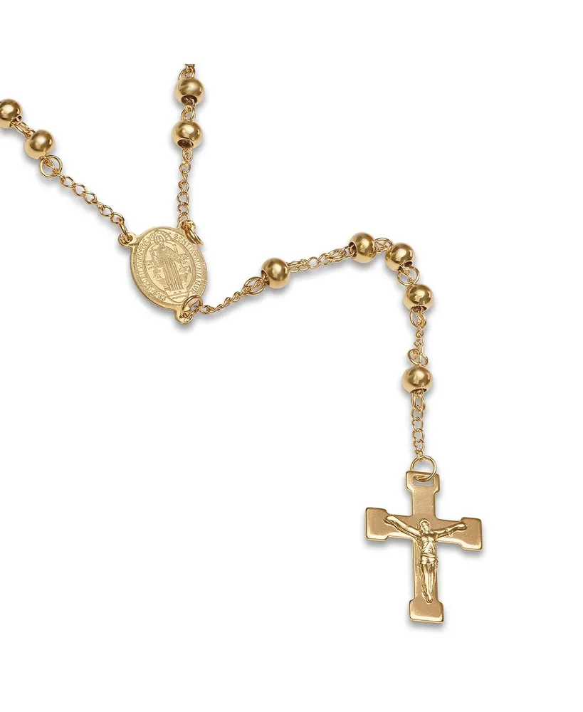 Steeltime Unisex 18K Gold Plated Stainless Steel Beaded Classic Rosary Necklace