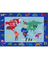 Eric Carle Elementary World Map Blue 6'6" x 9'5" Area Rug