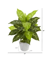 Nearly Natural 19" Dieffenbachia Artificial Plant in White Vase, Set of 2