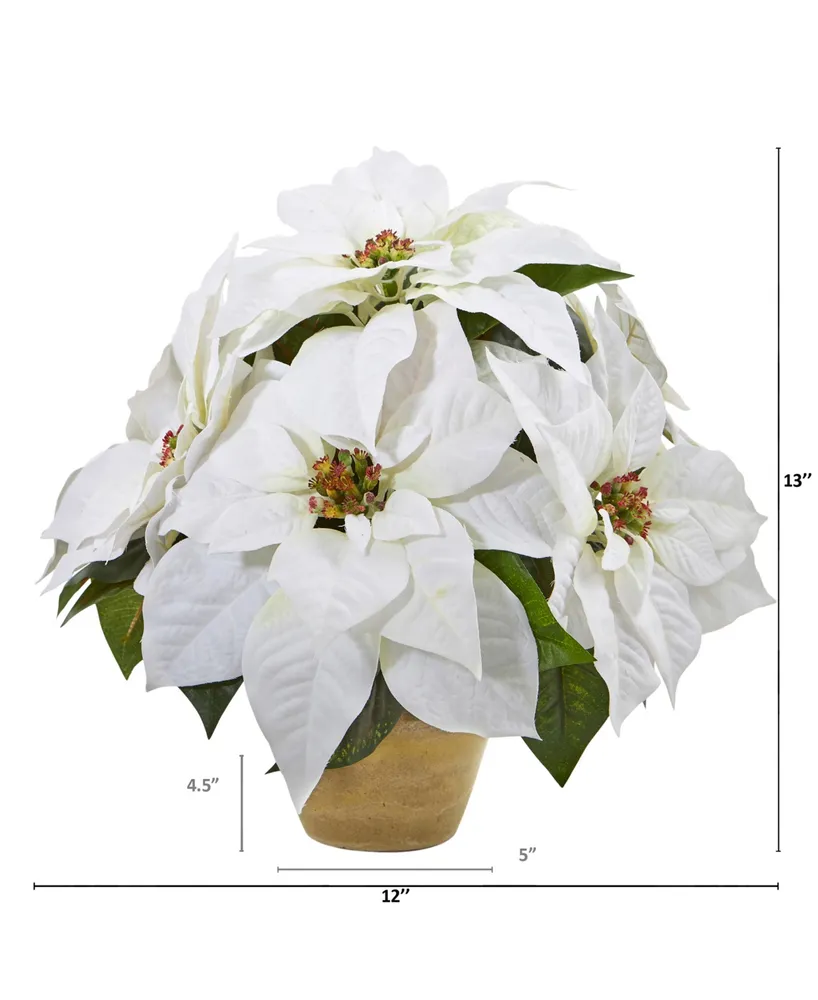 Nearly Natural Poinsettia Artificial Arrangement in Ceramic Vase