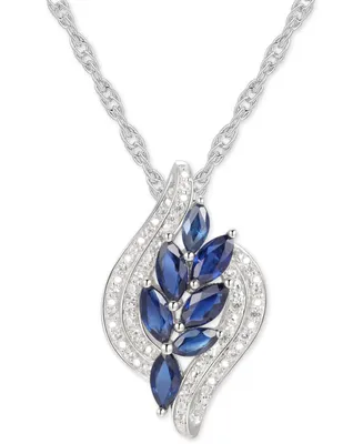 Sapphire (1-1/6 ct. t.w.) & Diamond (1/10) 18" Pendant Necklace in Sterling Silver