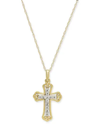 Diamond Cross 18" Pendant Necklace (1/10 ct. t.w.) in 14k Gold & 14k White Gold