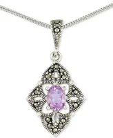 Amethyst (1/2 ct. t.w.) & Marcasite Flower 18" Pendant Necklace in Sterling Silver