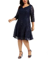 Sl Fashions Plus Size Sequined Lace Dress