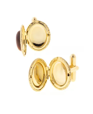 1928 Jewelry 14K Gold Plated Tiger's Eye Oval Locket Cufflinks