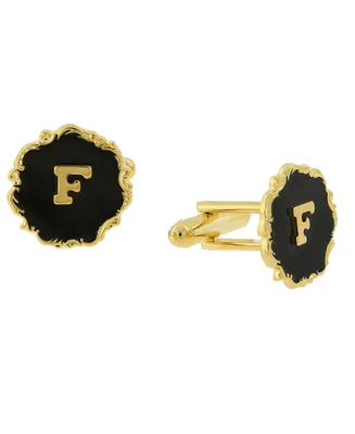 1928 Jewelry 14K Gold-Plated Enamel Initial F Cufflinks