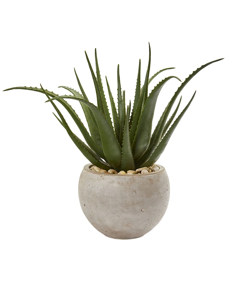 Nearly Natural 25" Aloe Artificial Plant in Sand Colored Planter