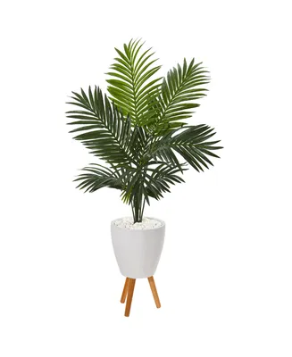 Nearly Natural 61" Paradise Palm Artificial Tree in White Planter with Stand