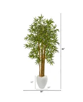 Nearly Natural 65" Multi Bambusa Bamboo Artificial Tree in White Planter