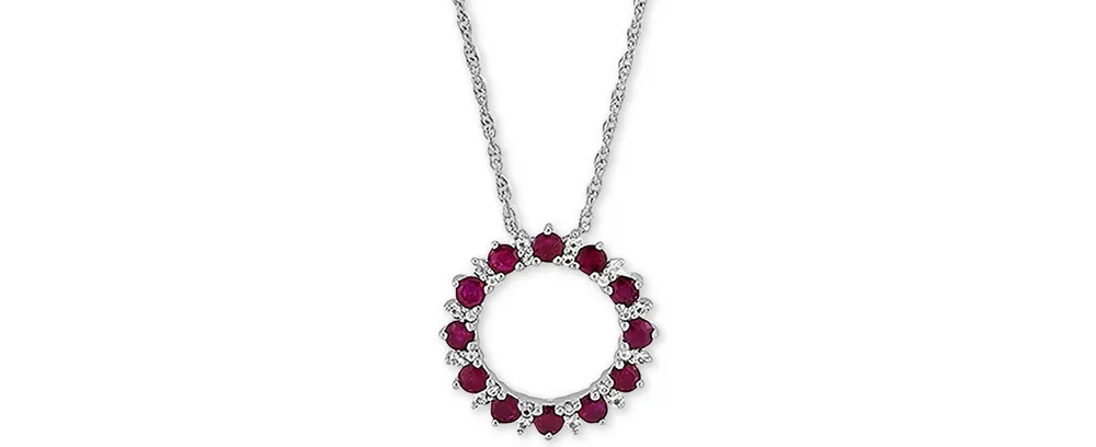 Ruby (1-1/5 ct. t.w.) & White Topaz (1/10 ct. t.w.) Circle 18" Pendant Necklace in Sterling Silver