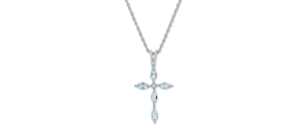 Aquamarine (1/2 ct. t.w.) & Cubic Zirconia 18" Cross Pendant Necklace in Sterling Silver