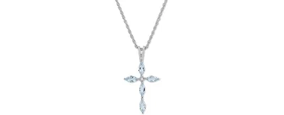 Aquamarine (1/2 ct. t.w.) & Cubic Zirconia 18" Cross Pendant Necklace in Sterling Silver