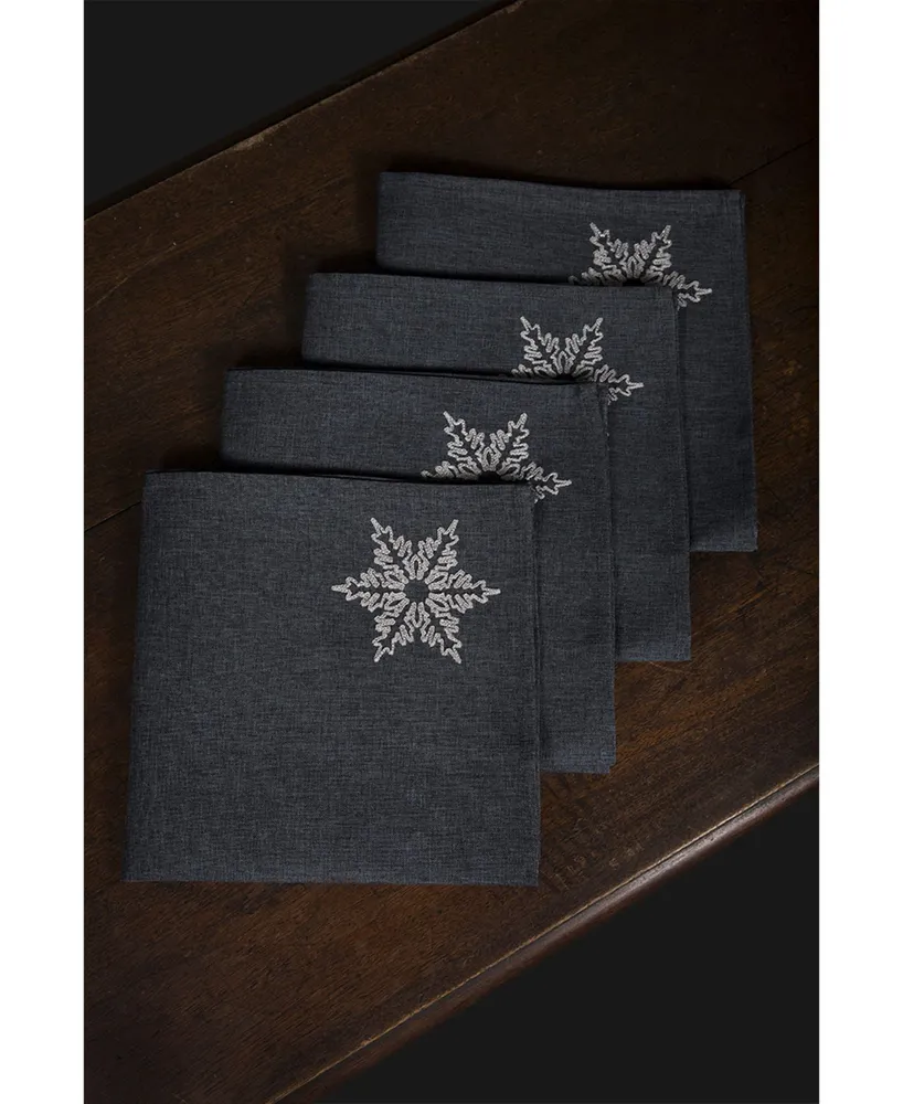 Xia Home Fashions Glisten Snowflake Embroidered Christmas Round Placemats, 16" Round, Set of 4