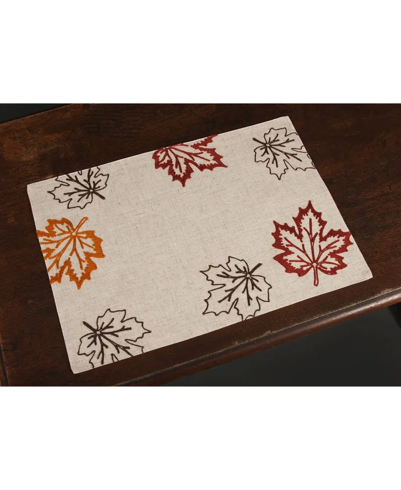 Xia Home Fashions Rustic Autumn Embroidered Fall Placemats, 14" x 20", Set of 4