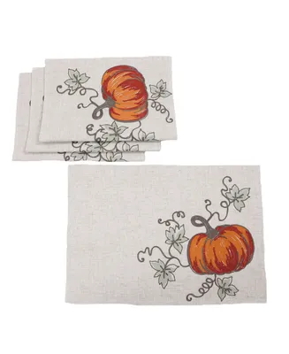 Manor Luxe Rustic Pumpkin Crewel Embroidered Fall Placemats