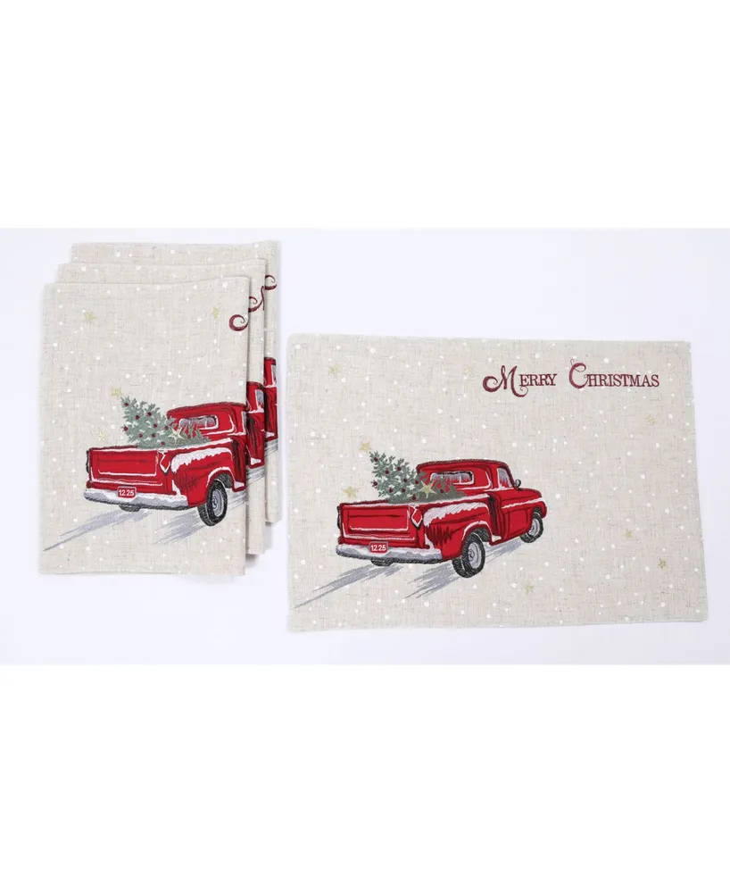 Manor Luxe Merry Christmas Truck Embroidered Placemats 14" x 20", Set of 4