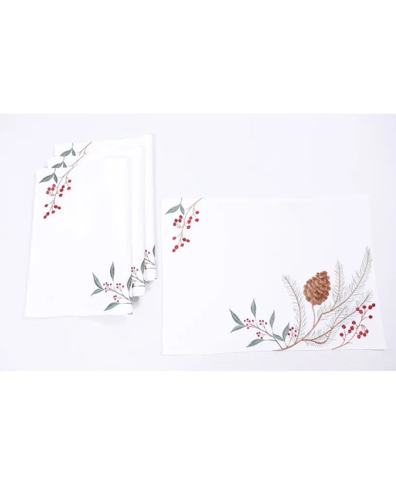 Manor Luxe Pinecone and Berry Embroidered Christmas Placemats