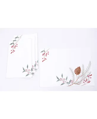 Manor Luxe Pinecone and Berry Embroidered Christmas Placemats