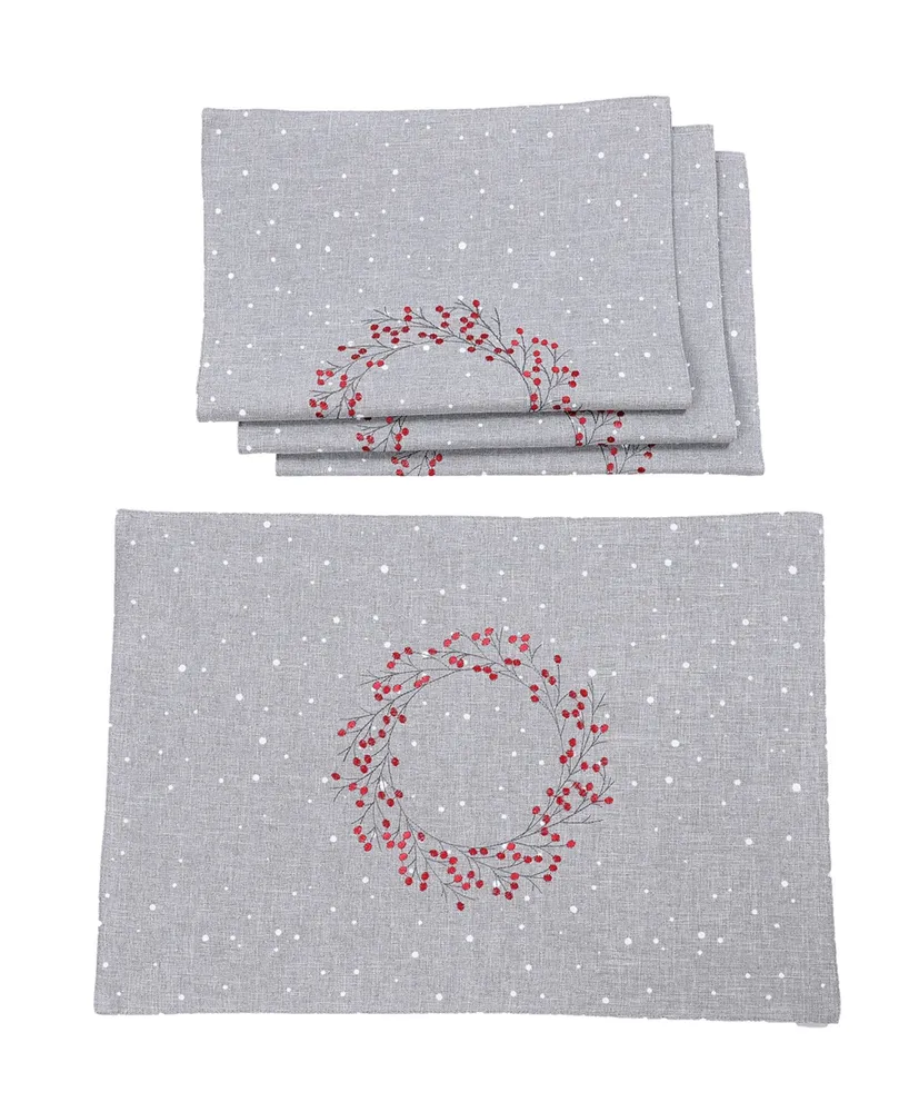 Manor Luxe Holly Berry Wreath Embroidered Christmas Placemats