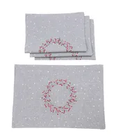 Manor Luxe Holly Berry Wreath Embroidered Christmas Placemats