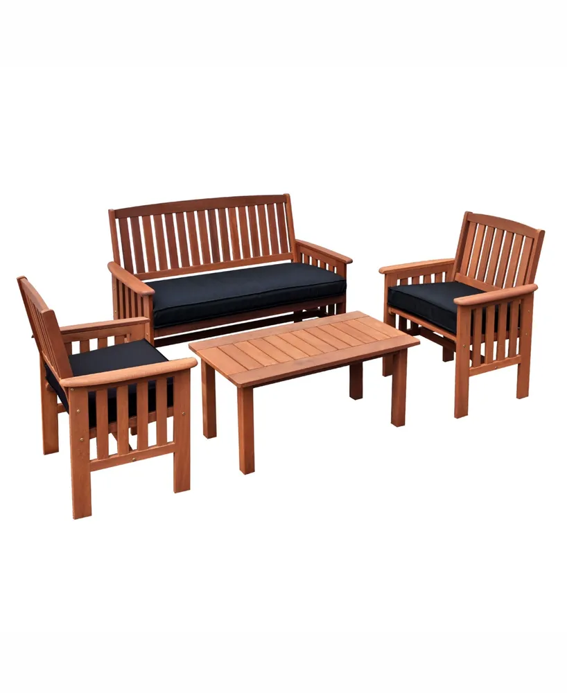 Corliving Distribution Miramar 4 Piece Hardwood Outdoor Chair and Coffee Table Set