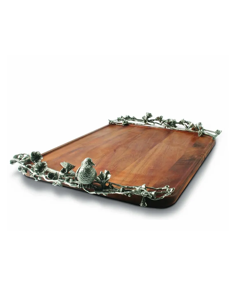 Vagabond House Wood Serving Tray with Pewter Song Bird Handles