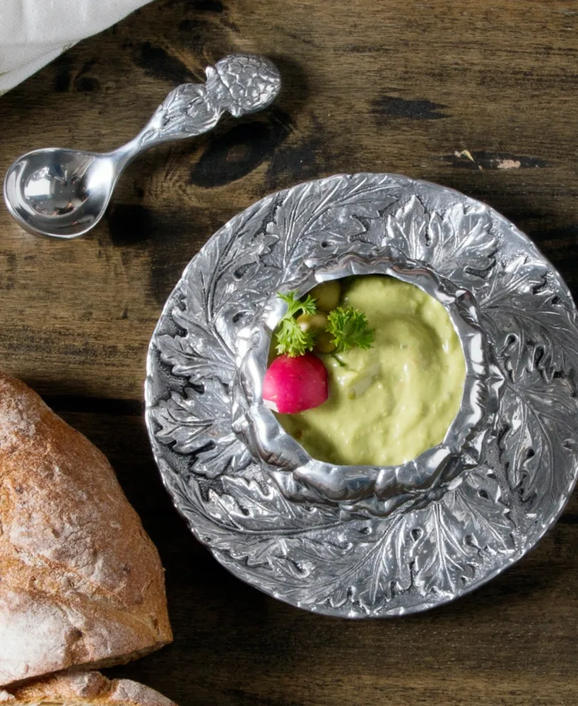 Arthur Court Aluminum Artichoke Condiment Set 3 Piece Bowl, Tray, Spoon