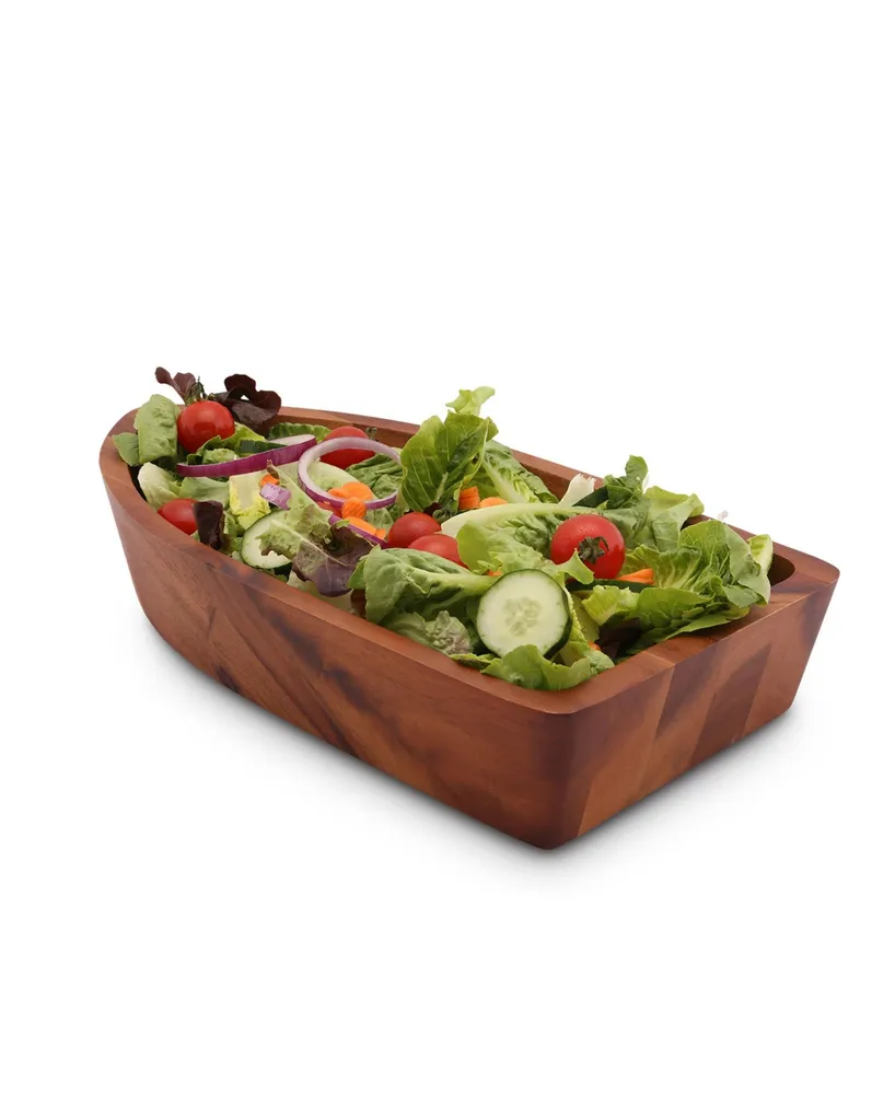 Arthur Court Acacia Wood Serving Bowl for Fruits or Salads Boat Shape Style Large Wooden Single Bowl