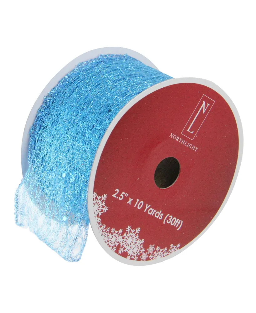 Northlight Pack of 12 Glittering Blue Wired Christmas Craft Ribbon Spools - 2.5" x 120 Yards Total