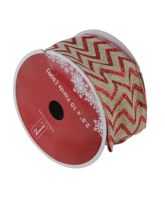 Northlight Pack of 12 Dazzling Red and White Chevron Wired Christmas Craft Ribbon Spools - 2.5" x 120 Yards Total