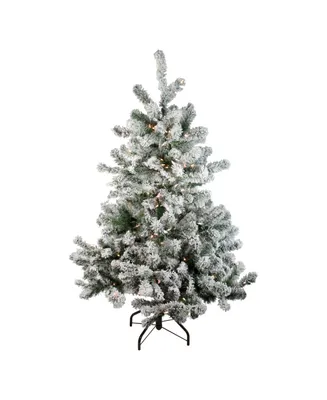 Northlight 4.5" Pre-Lit Flocked Natural Emerald Artificial Christmas Tree - Warm Clear Lights