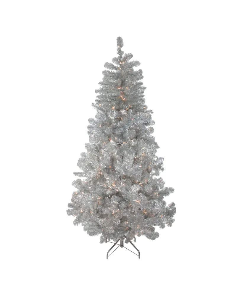 Northlight 7.5' Pre-Lit Silver Metallic Artificial Tinsel Christmas Tree - Clear Lights