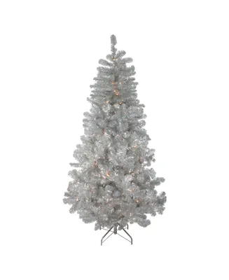 Northlight 7.5' Pre-Lit Silver Metallic Artificial Tinsel Christmas Tree - Clear Lights