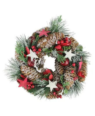 Northlight 10" Stars Berries and Pine Cones Decorative Pine Christmas Wreath - Unlit