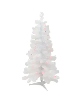 Northlight 3' Pre-Lit White Iridescent Pine Slim Artificial Christmas Tree - Pink Lights