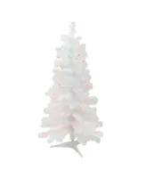 Northlight 3' Pre-Lit White Iridescent Pine Slim Artificial Christmas Tree - Pink Lights