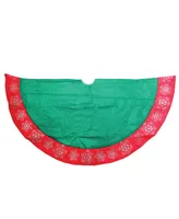 Northlight 48" Green Christmas Tree Skirt with Red Gemstone Glitter Snowflake Trim