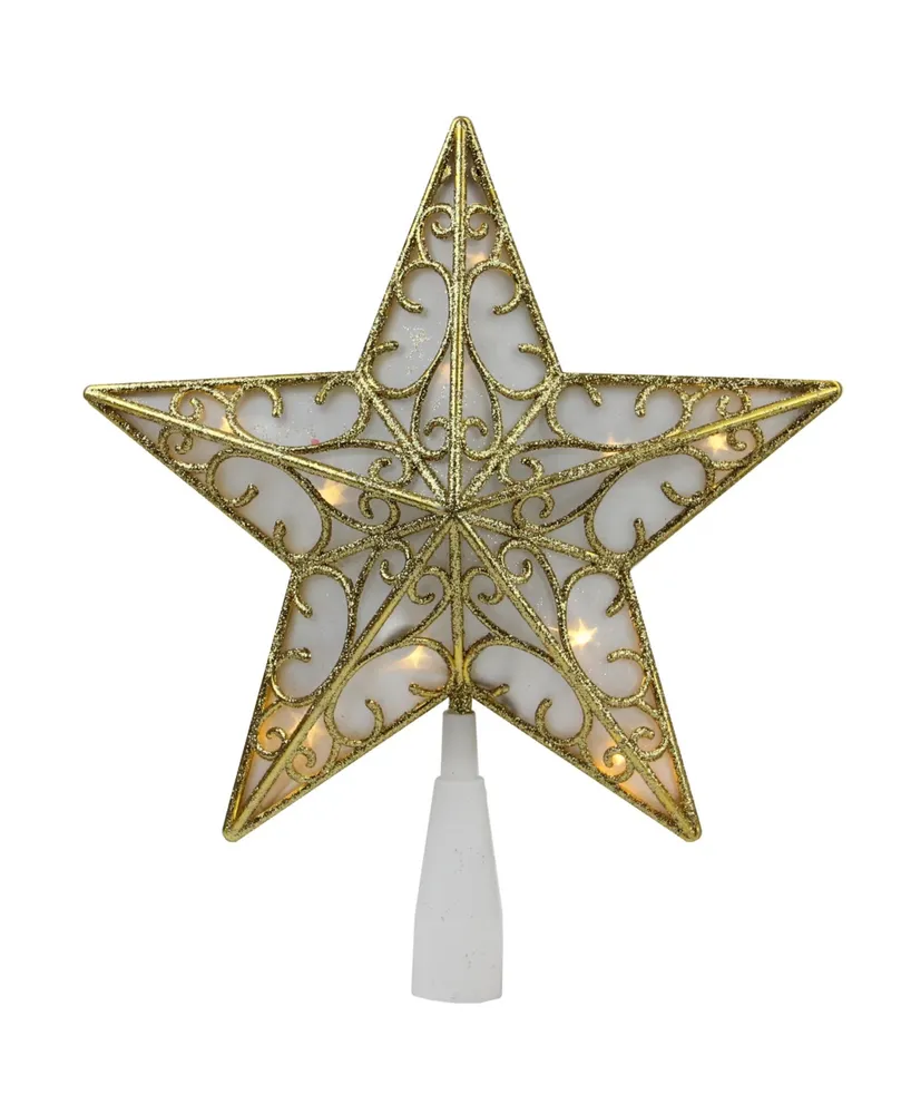 Northlight 9" Gold Glitter Star Led Christmas Tree Topper - Warm White Lights