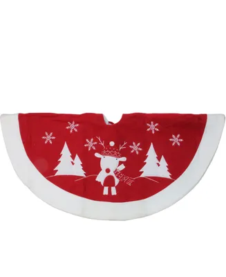 Northlight 46" Red and White Winter Reindeer Embroidered Christmas Tree Skirt