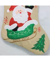 Northlight 15.5" Burlap Santa Claus in Sleigh Embroidered Christmas Stocking