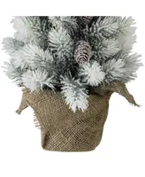 Northlight 19" Flocked Mini Pine Artificial Christmas Tree in Burlap Base - Unlit