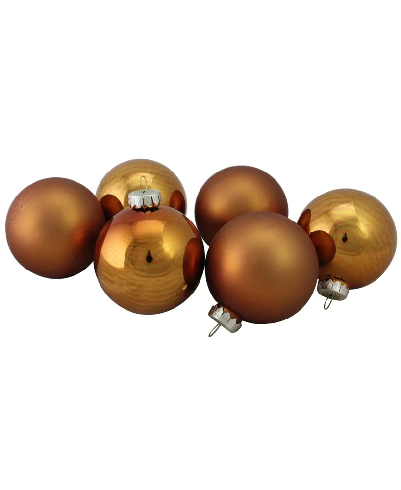 Northlight 6-Piece Shiny and Matte Copper Glass Ball Christmas Ornament Set 3.25" 80mm