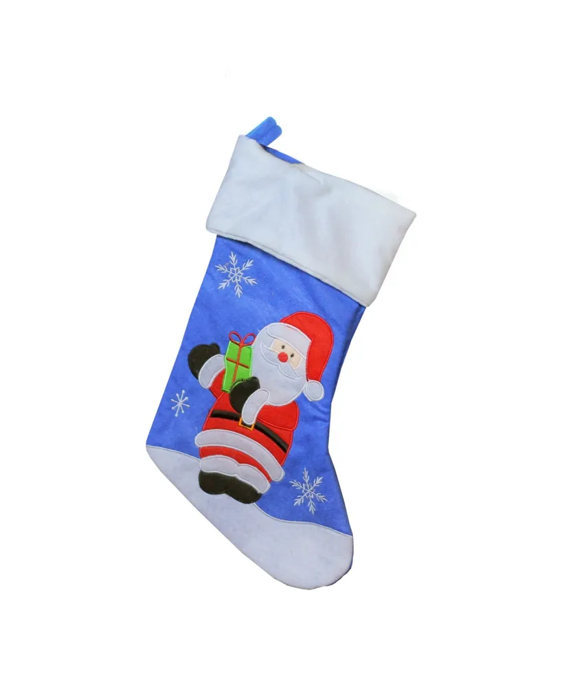 Northlight 15" Blue Red and White Embroidered Santa Claus Christmas Stocking with White Cuff