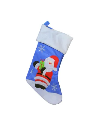 Northlight 15" Blue Red and White Embroidered Santa Claus Christmas Stocking with White Cuff