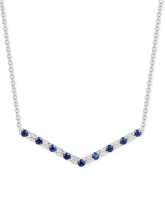 Sapphire (5/8 ct. t.w.) & Diamond (1/20 ct. t.w.) Chevron 16" Statement Necklace in Sterling Silver