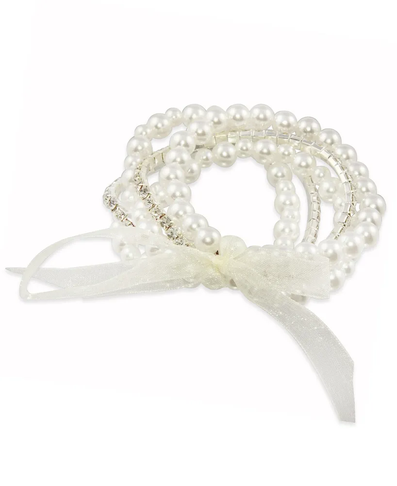 Macy's Set Of 5 Imitation Pearl and Crystal Stretchy Bracelets